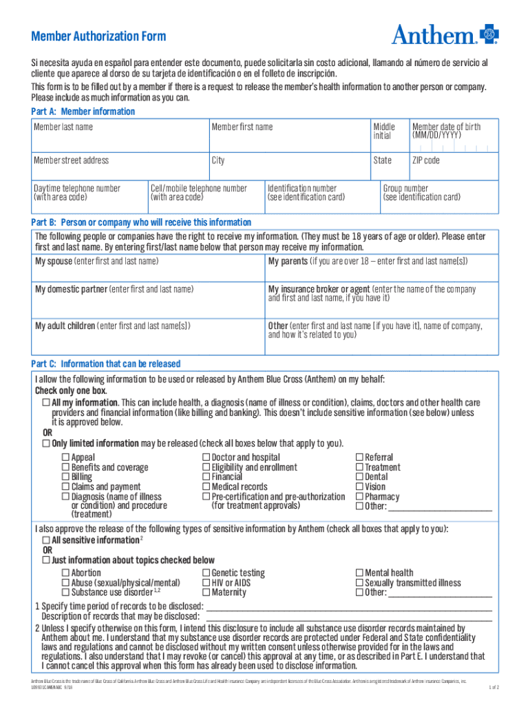 Anthem Prior Authorization PDF 20182024 Form Fill Out and Sign