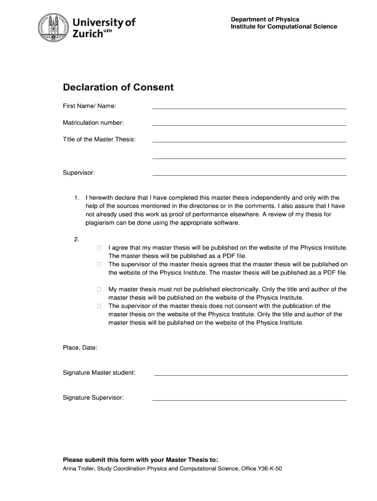 Declaration of Consent UZH  Form