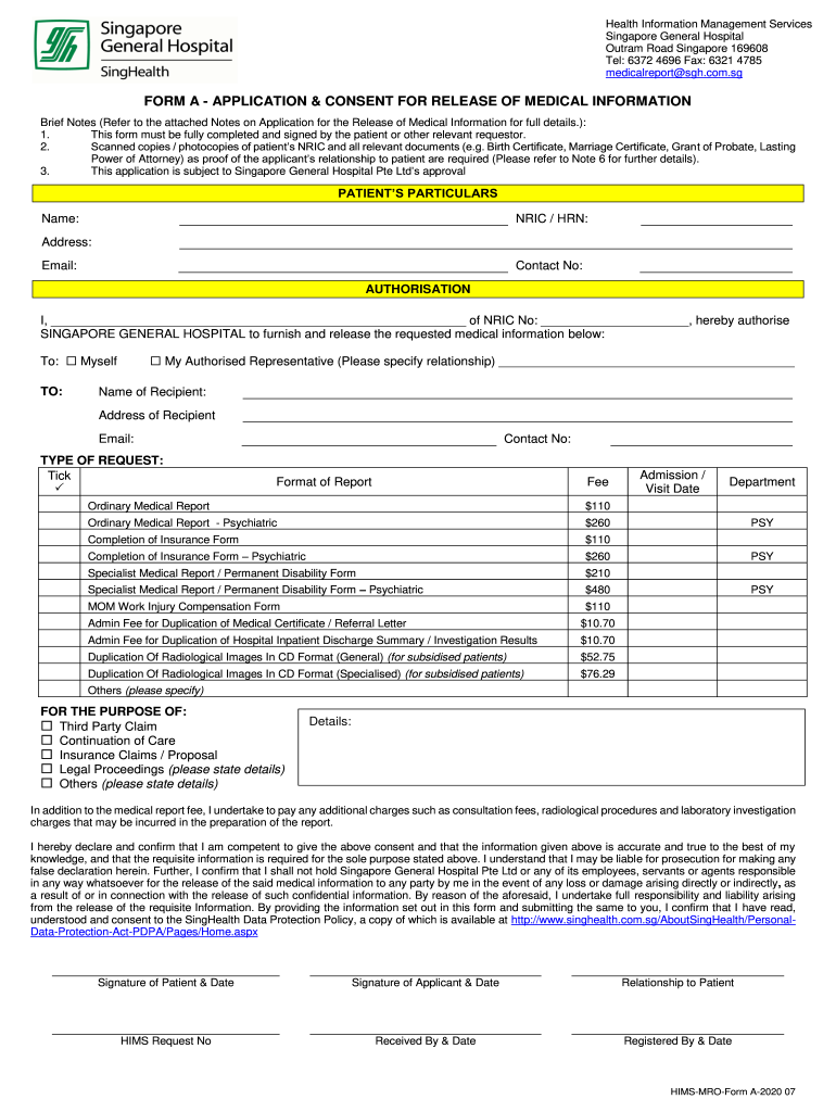  Form a Singapore General Hospital 2020