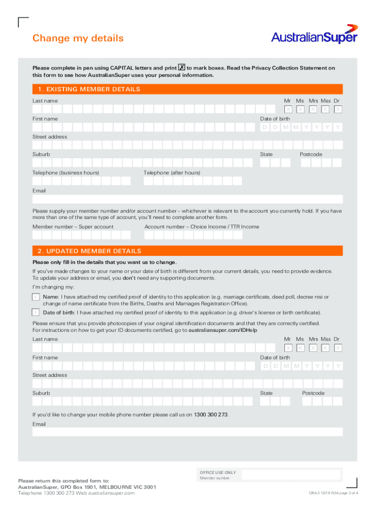  Australiansuper Change Details Form 2019-2024