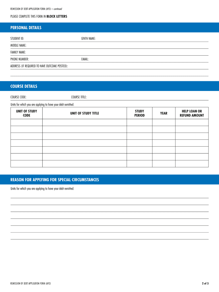  A93 Remission of Debt Application Victoria University 2019-2024