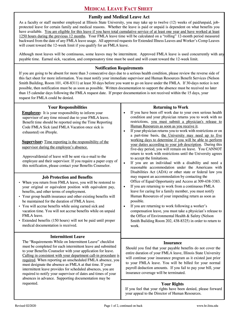  Medical Leave Fact Sheet Human Resources Illinois State 2020