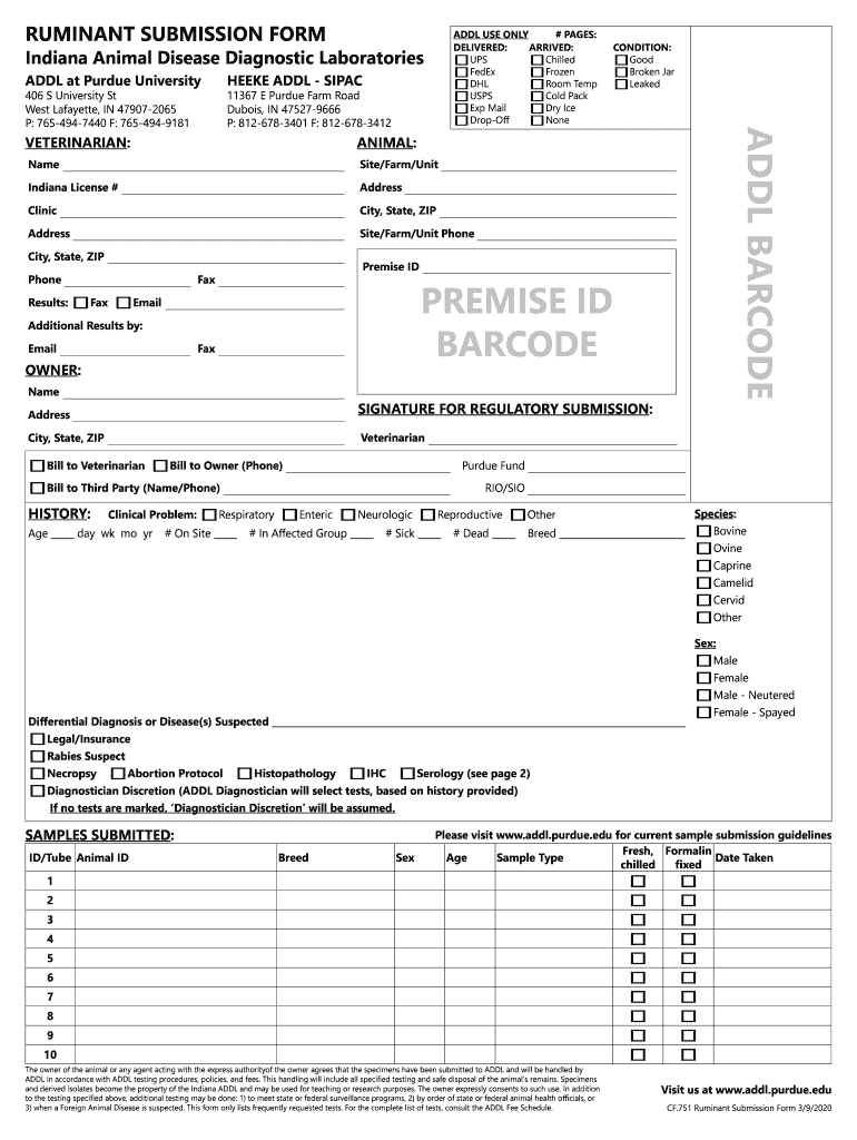  Ruminant Submission Form PDF Purdue University 2020-2024