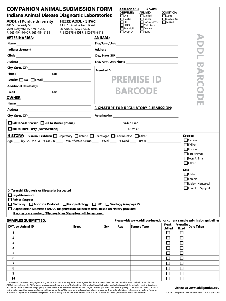  Companion Animal Submission Form PDF Purdue University 2020-2023