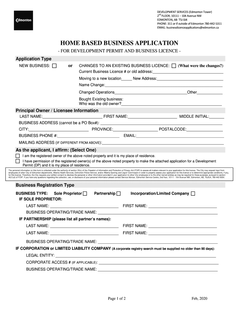 Get and Sign Non Resident Business Application Form City of Edmonton 2020