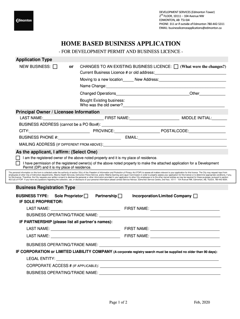  Non Resident Business Application Form City of Edmonton 2020