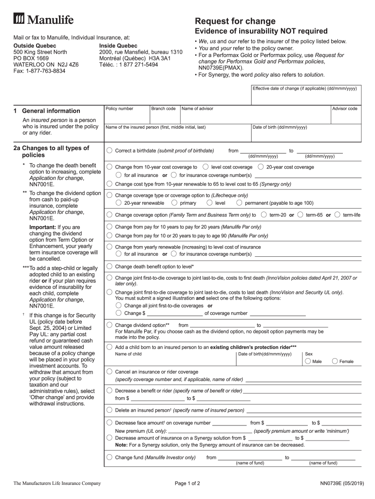  Ca Manulife Insurability Form 2019-2024