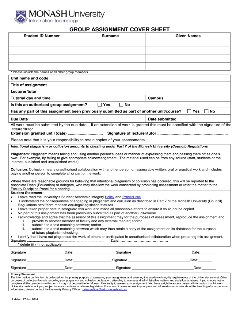 GROUP ASSIGNMENT COVER SHEET  Form