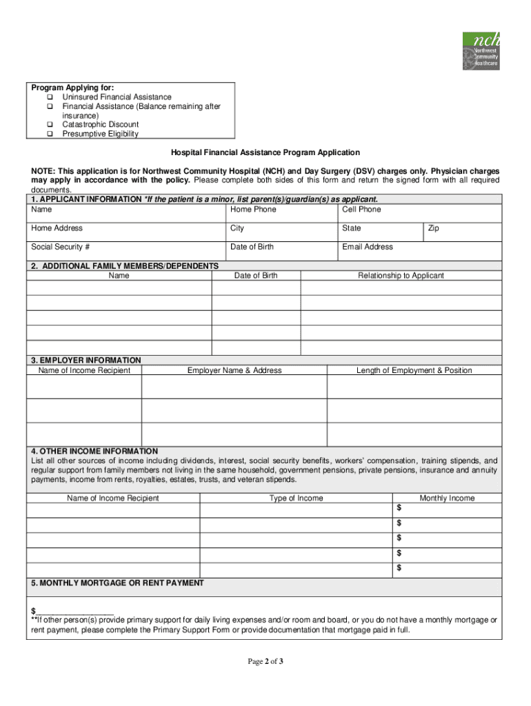 Northside Financial Assistance Application  Form