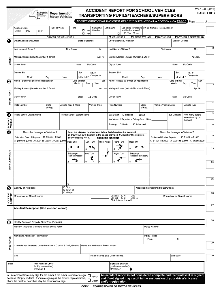 NYS DMV MV 104 Report of Motor Vehicle Accident Form