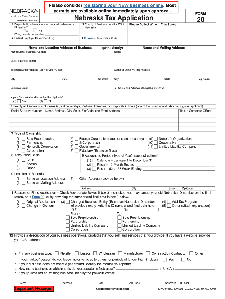 Get and Sign 20 Nebraska Tax Application Nebraska Department of 2020-2022 Form