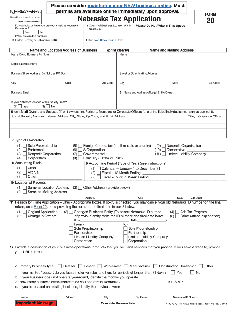  20 Nebraska Tax Application Nebraska Department of 2020-2024