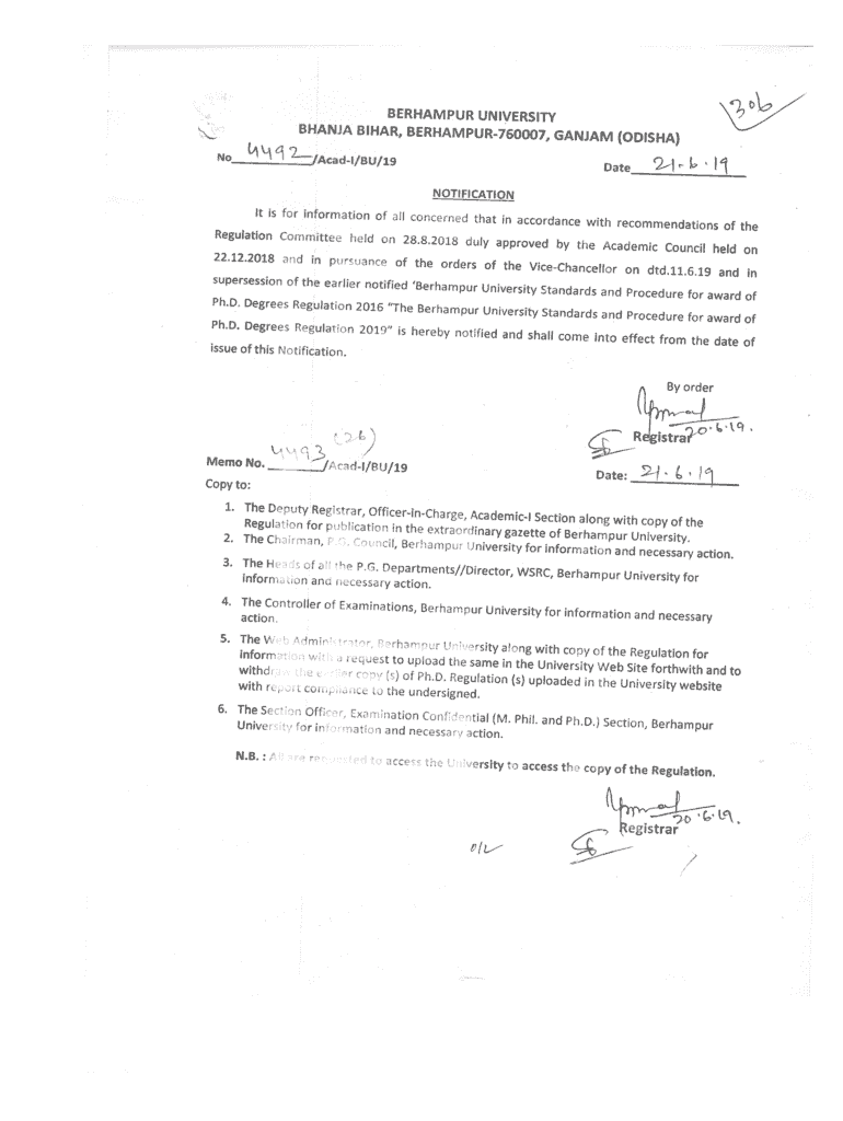 Ph D Regulation along with Forms Berhampur University
