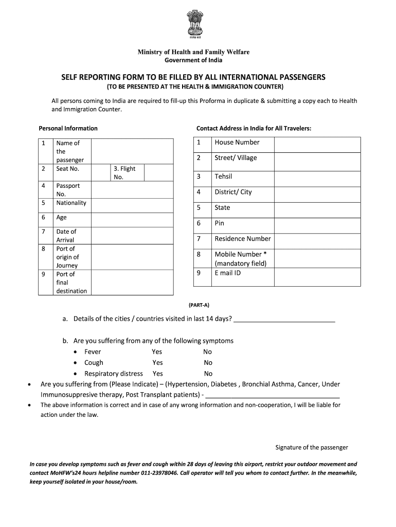 Ministry of Health and Family Welfare Form PDF