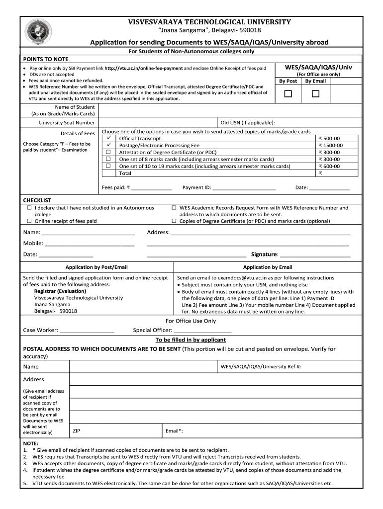 Application for Sending Documents to WESSAQAIQASUniversity Abroad  Form