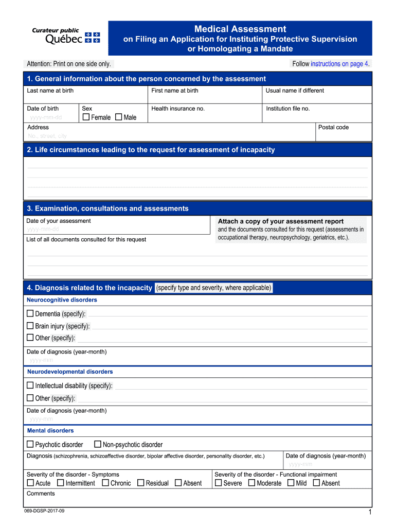  Medical Assessment on Filing an Application for Instituting Protective Supervision or Homologating a Mandate 2017-2024