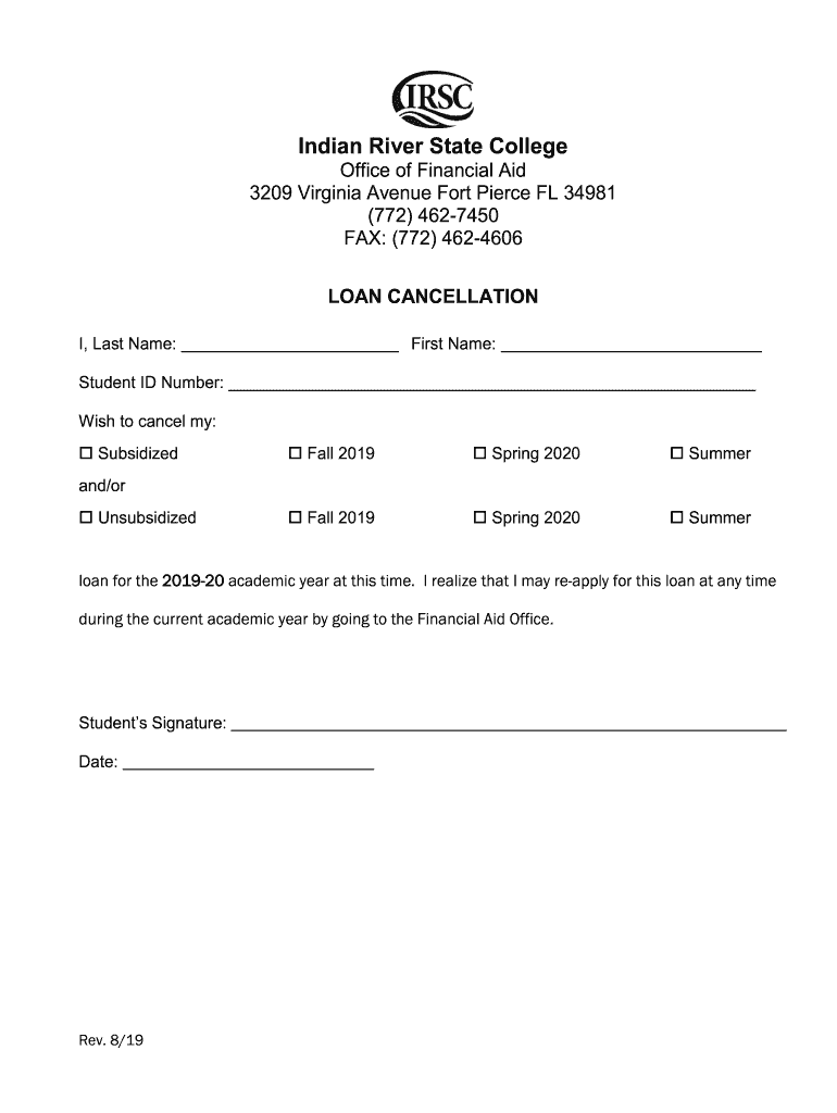  Loan Cancelation Form Loan Cancelation Form 2019-2024