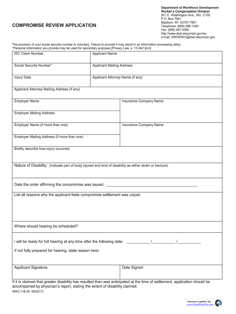 WKC 7, Hearing Application Wisconsin Department of  Form
