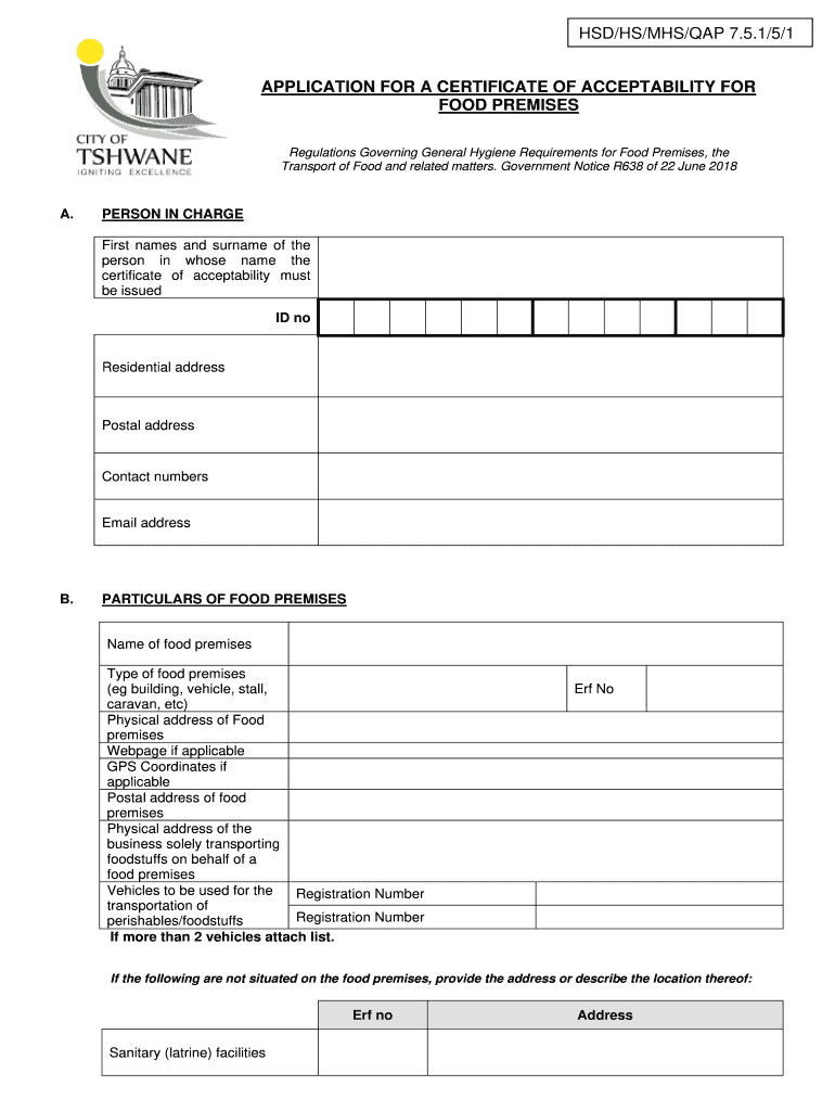 Certificate of Acceptability Application Form Tshwane