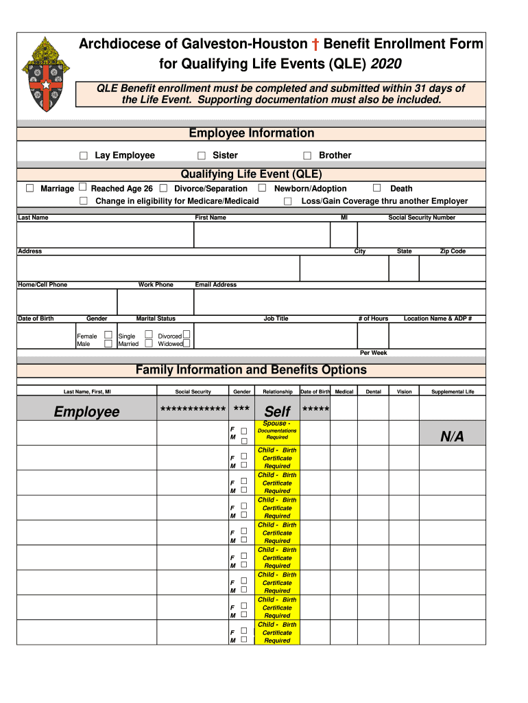  Archdiocese of Galveston Houston Benefit Enrollment Form for 2020-2024