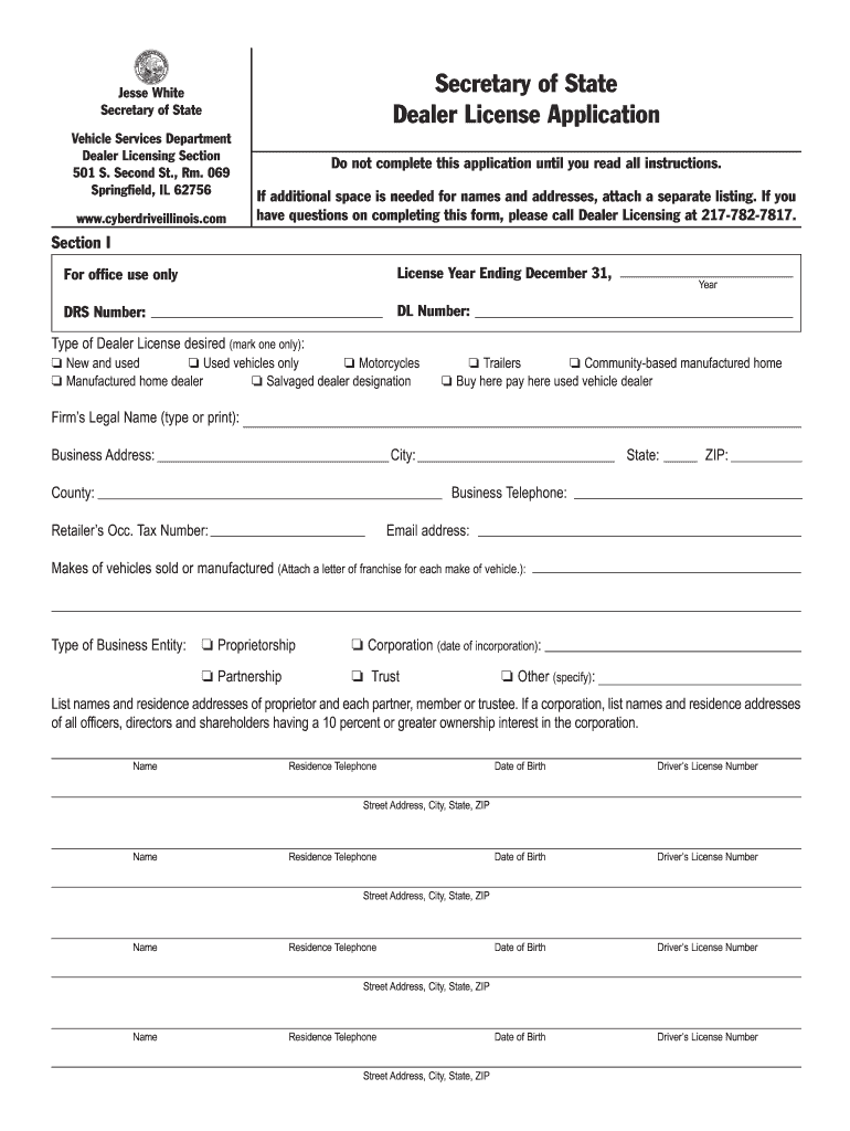  Illinois Dealer License Application 2019-2024