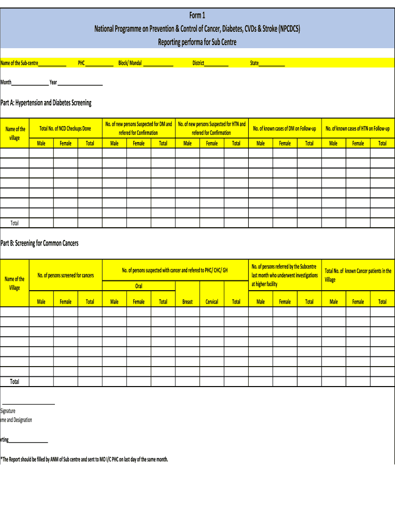 Ncd Screening Register Format