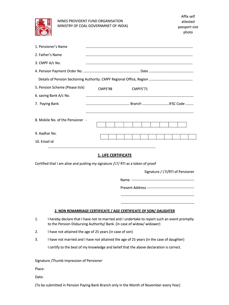 Cmpf Life Certificate Form PDF