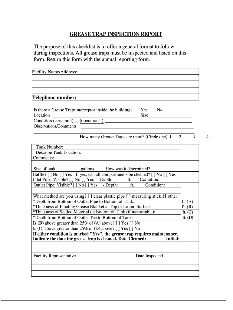 Grease Trap Inspection Checklist  Form