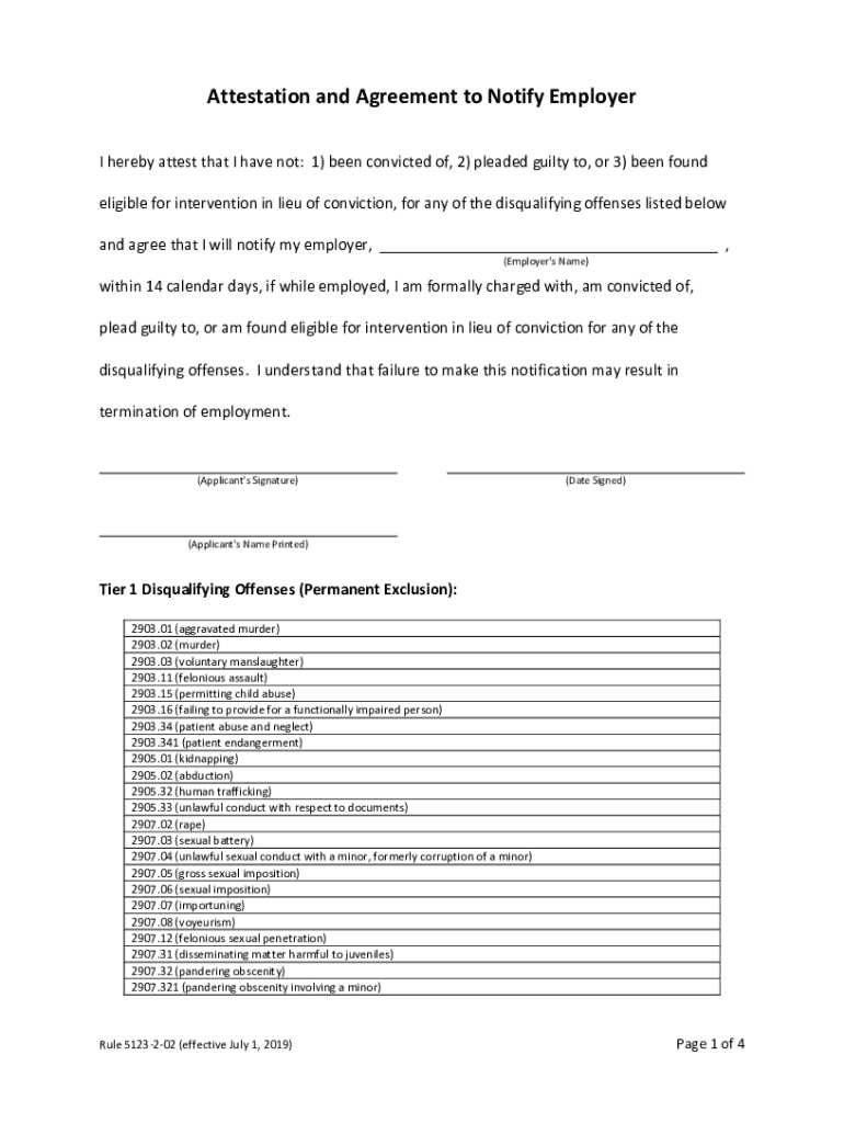  Attestation and Agreement to Notify Employer 2019-2024