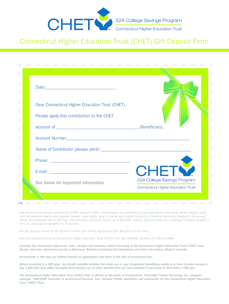 Connecticut Higher Education Trust CHET Gift Deposit Form
