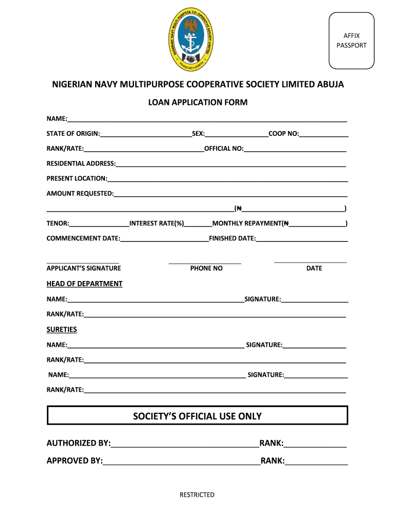 Nigerian Navy Cooperative Loan Form