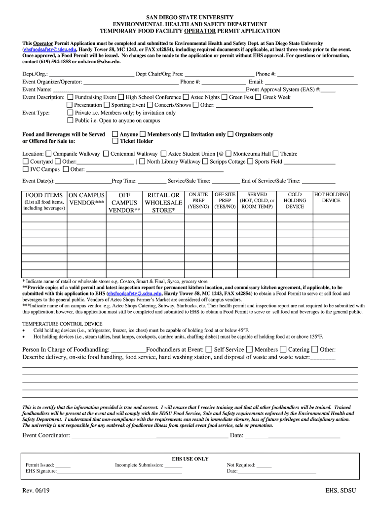 Get and Sign SPECIAL EVENTS FOOD SERVICE APPLICATION 2019-2022 Form
