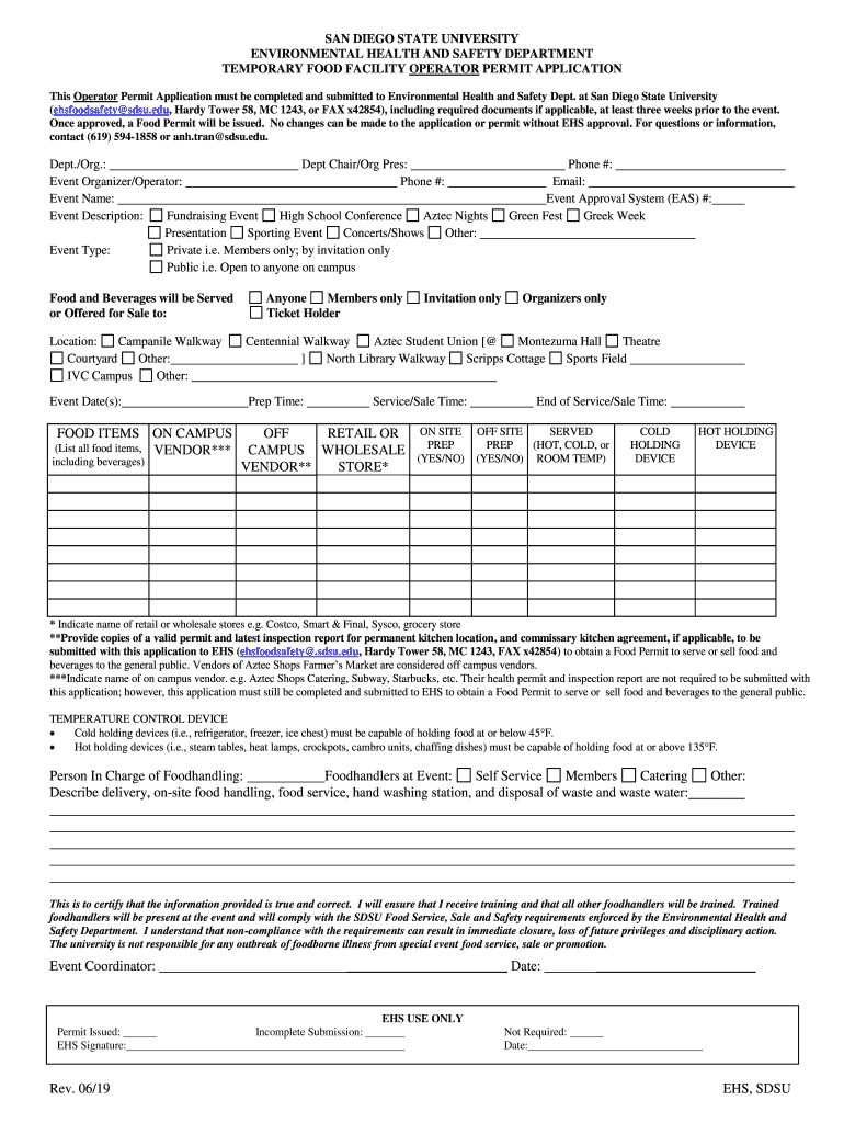  SPECIAL EVENTS FOOD SERVICE APPLICATION 2019-2024