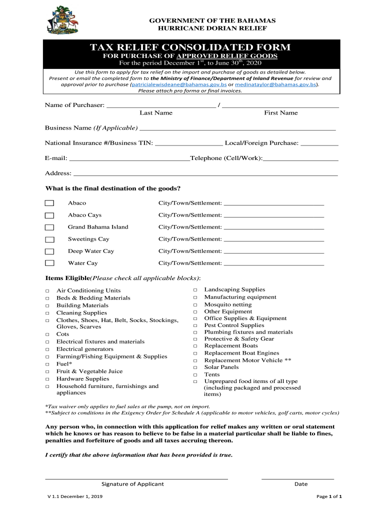 Bahamas Consolidated Tax Relief Form