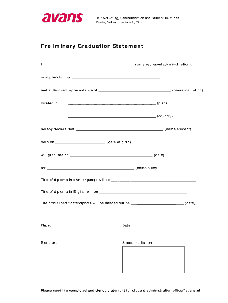 Preliminary Graduation Statement  Form