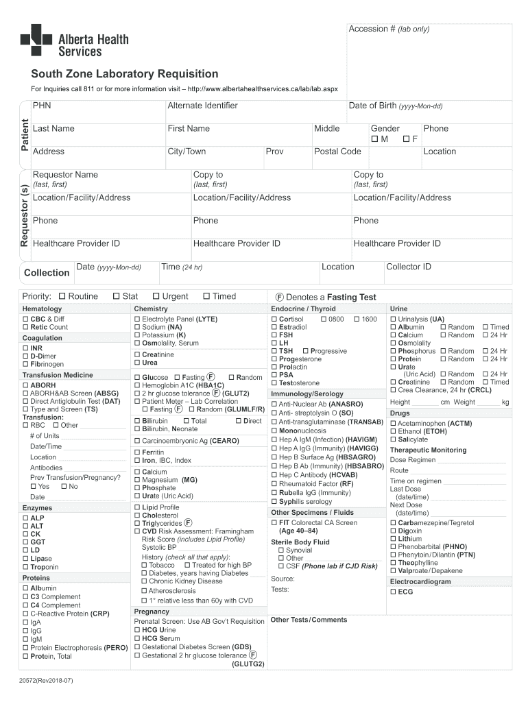 South Zone Laboratory Requisition  Form