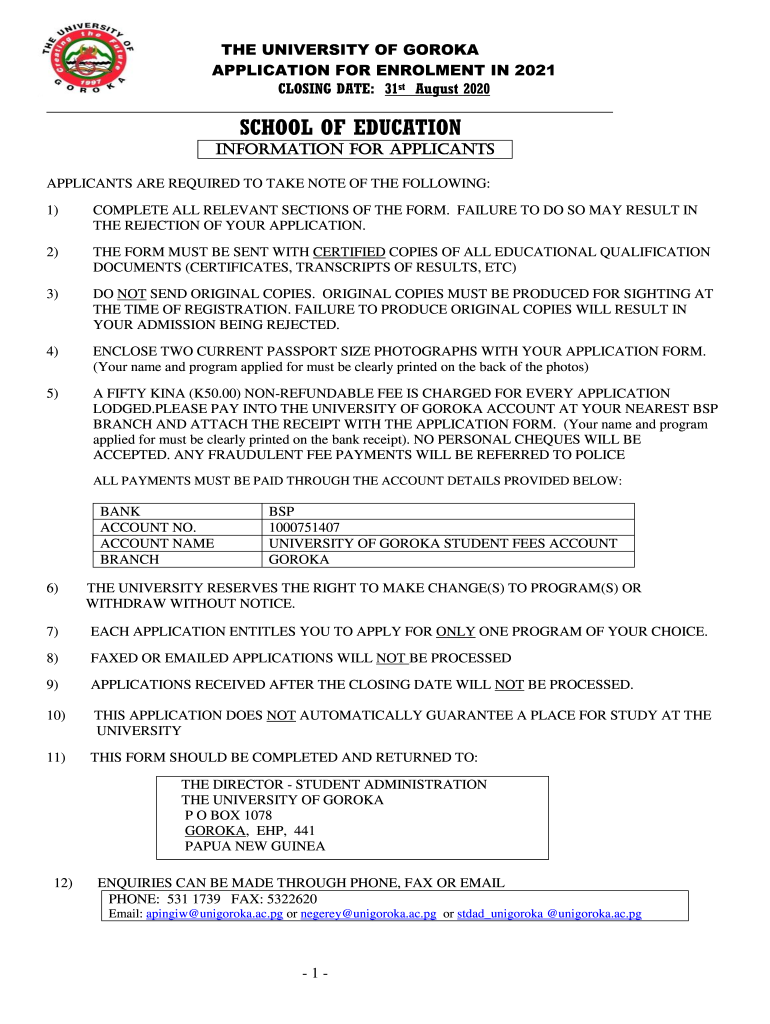 University of Goroka School of Education  Form