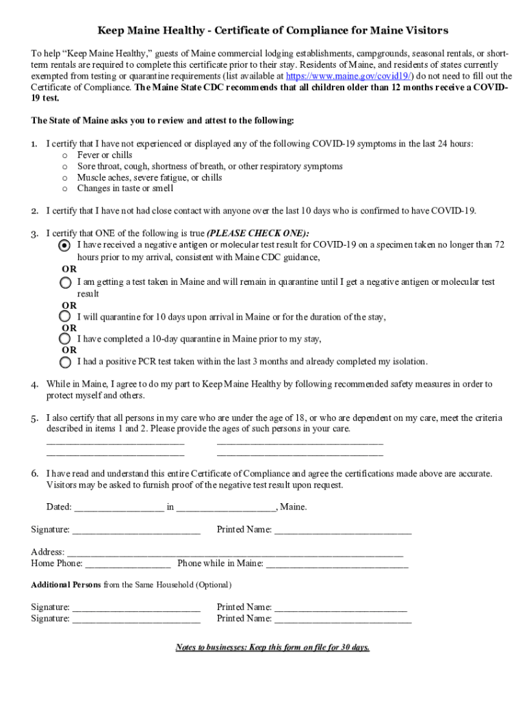 Certificate of Compliance Form