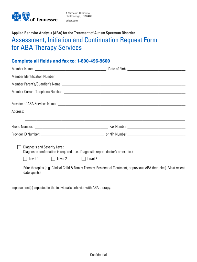  508C Assessment, Initiation and Continuation Request Form for ABA Therapy Services 2019-2024