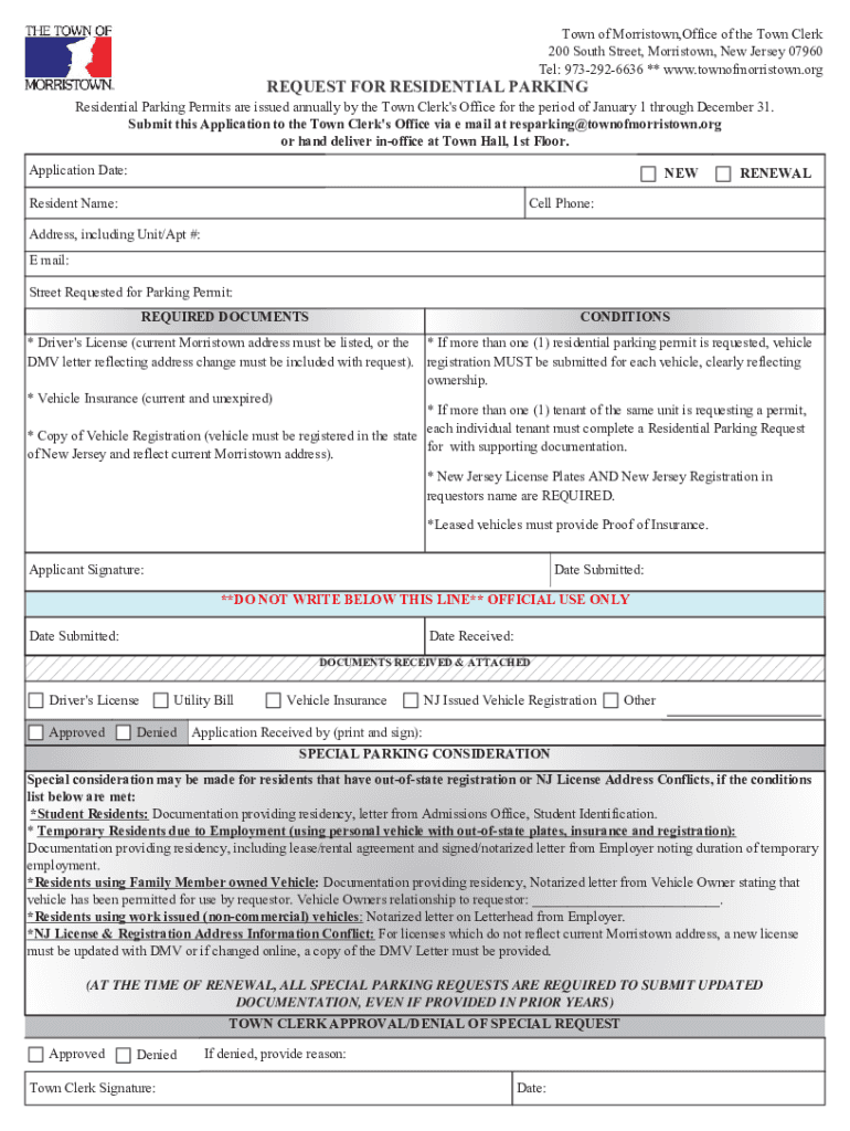 New Jersey Residential Parking  Form
