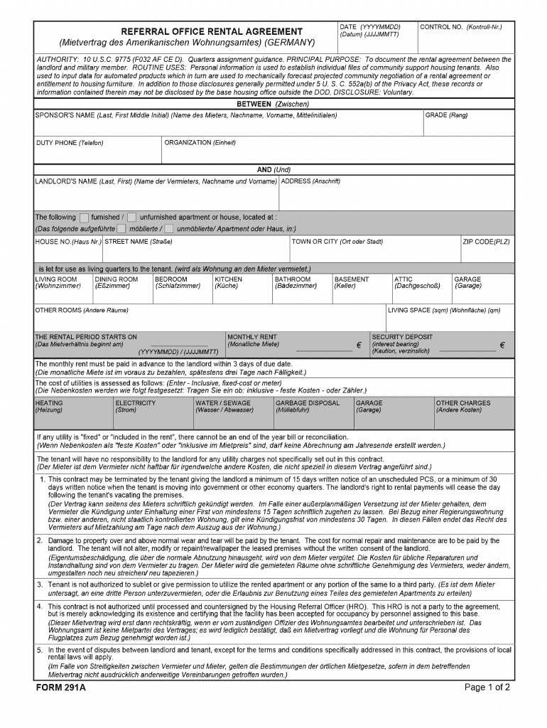 Usafe Form 291a