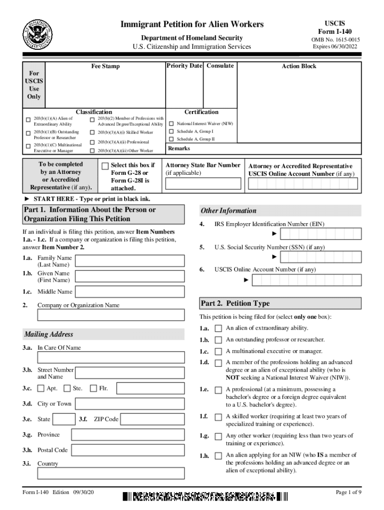 I 140 Immigrant Form