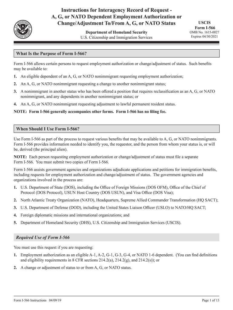 I 566 Instructions  Form