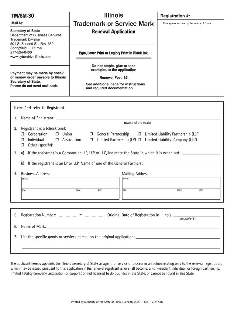  TMSM 30 Illinois Registration # Trademark or Service Mark 2020-2024