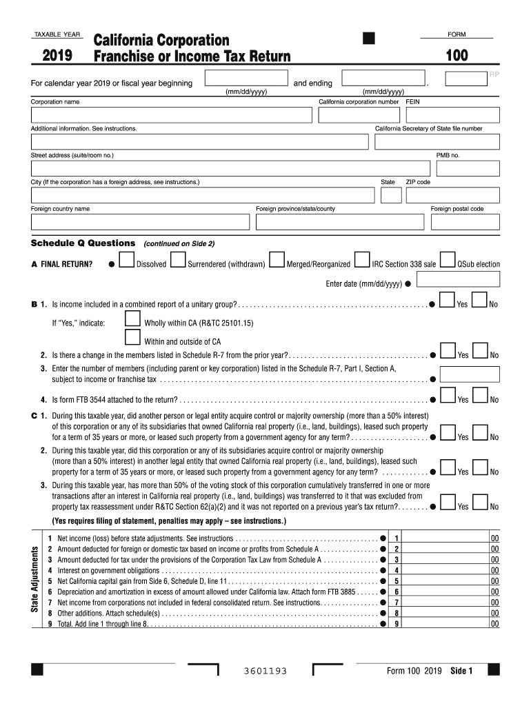  Form 100 California Corporation Franchise or Income Tax Return Form 100 California Corporation Franchise or Income Tax Return 2019-2023