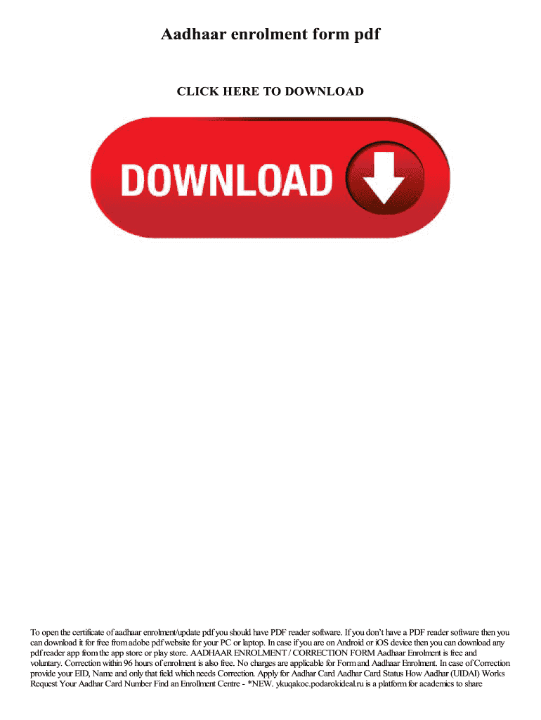 Certificate for Aadhaar Enrolment Update Form PDF Editable