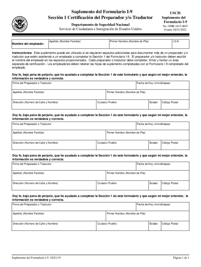 Suplemento Del Formulario I 9 Seccin 1 Certificacin Del