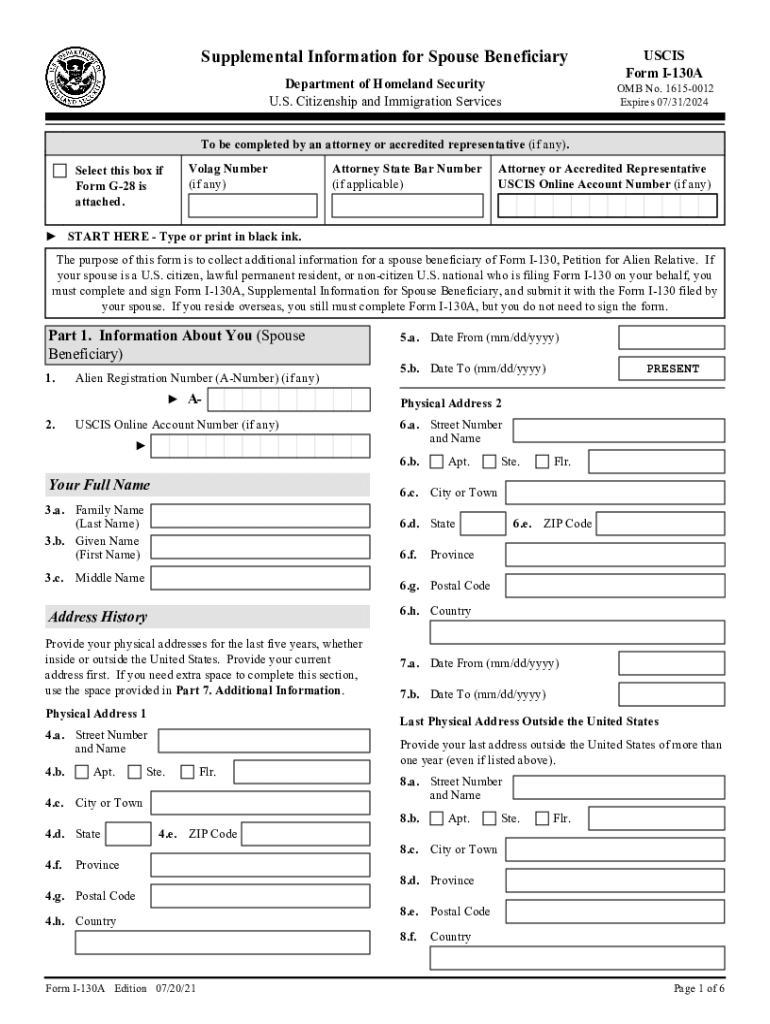 I 130a  Form