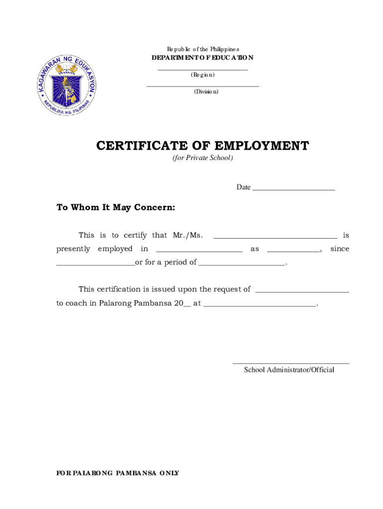  CerificateOfEmployment PRIVATESCHOOL DOC 2017-2024