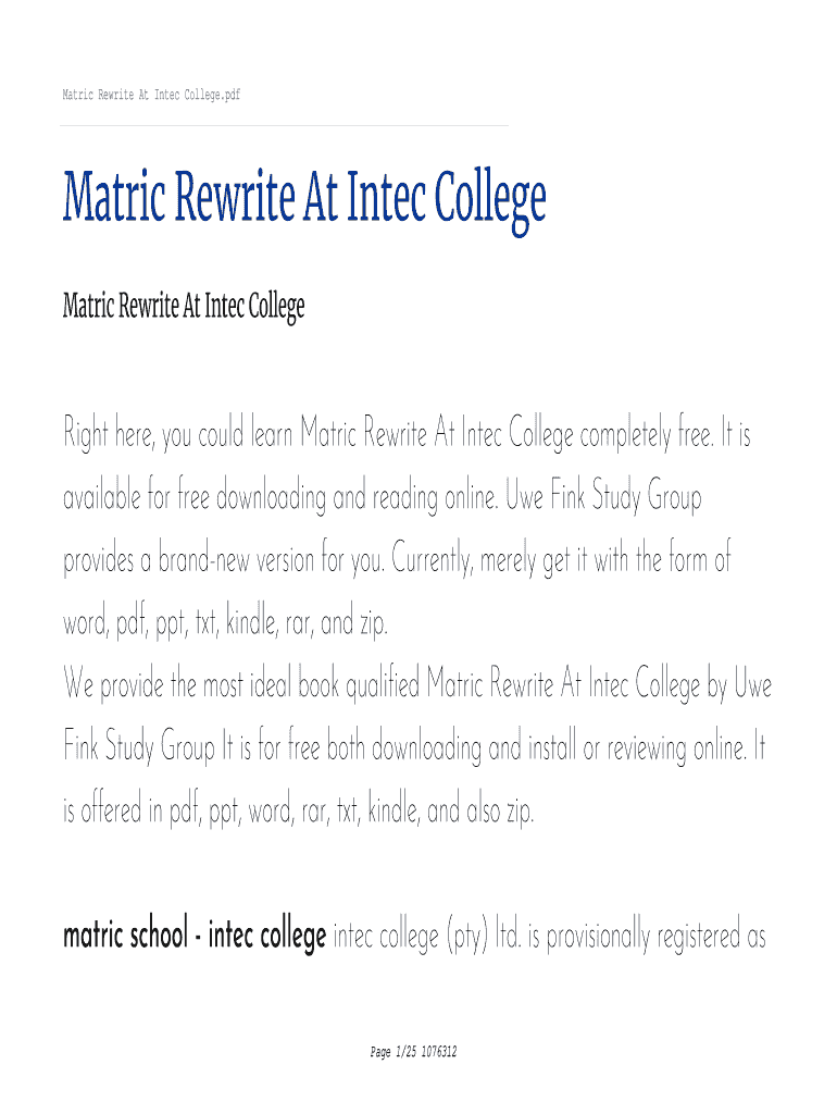 Intec College Matric Rewrite  Form
